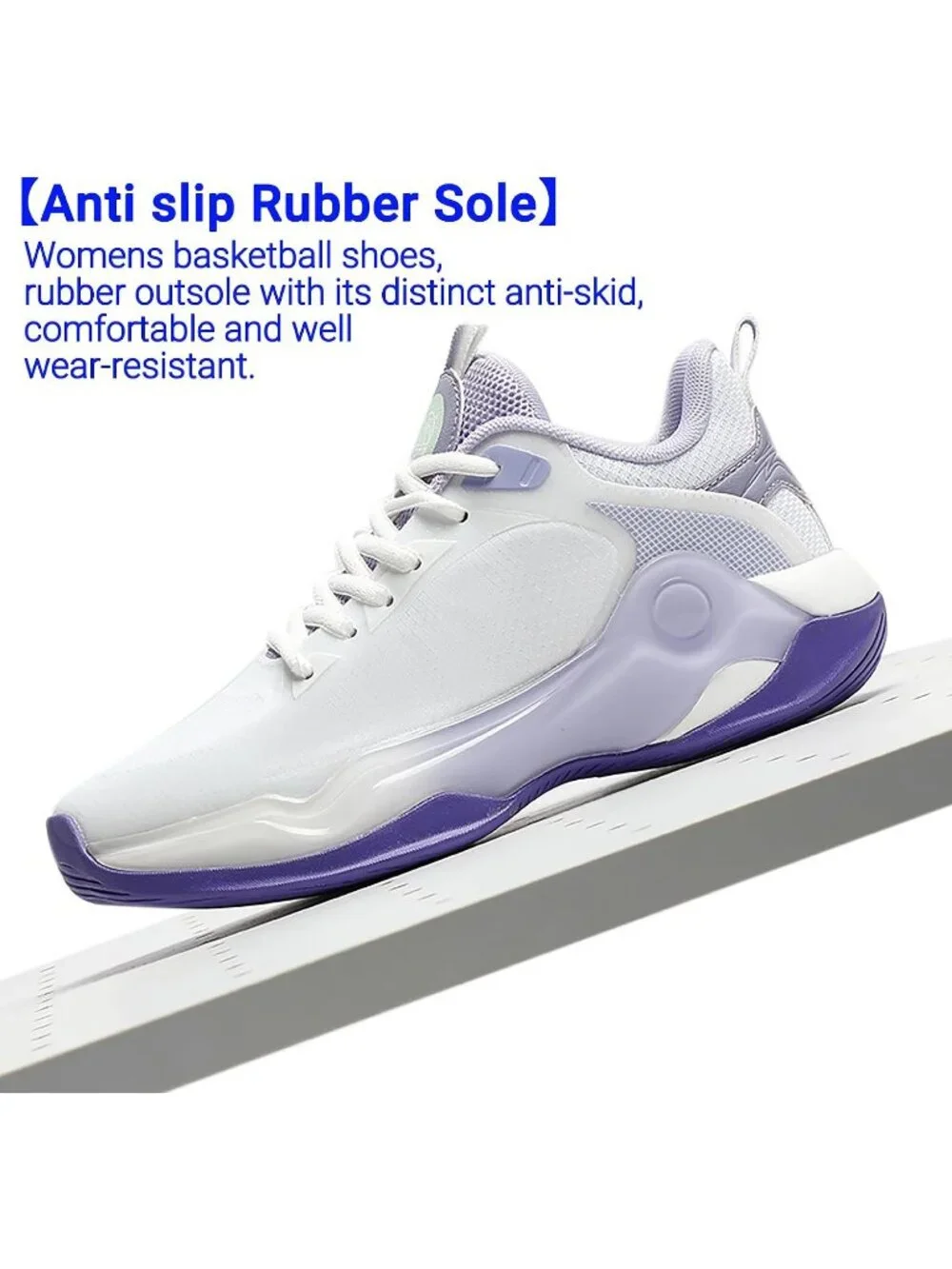 Women's White Purple Mesh Basketball High Upper Volleyball Breathable Sneaker